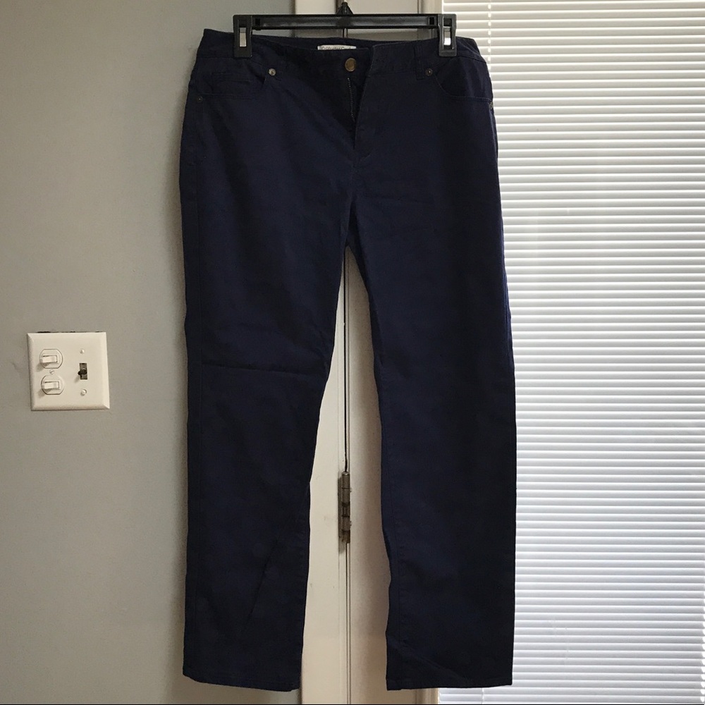 Navy pants with polka dots
